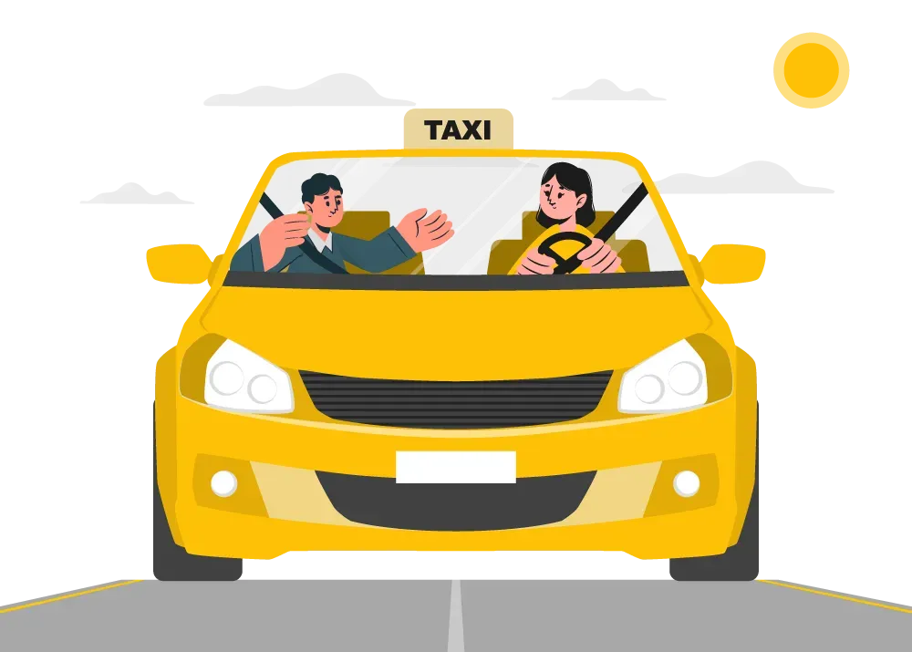 illustration : Chauffeuse de taxi et son passager